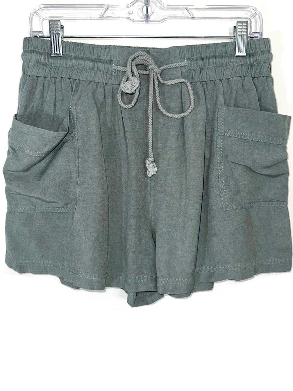 Talulah Sage Green Cotton Drawstring Waist Side Pocket Casual Relaxed Shorts L